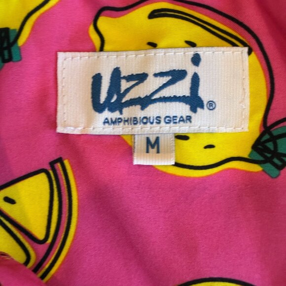 Uzzi Pink with Yellow Lemons Hawaiian Short-sleeve Shirt Top Medium - Picture 4 of 10